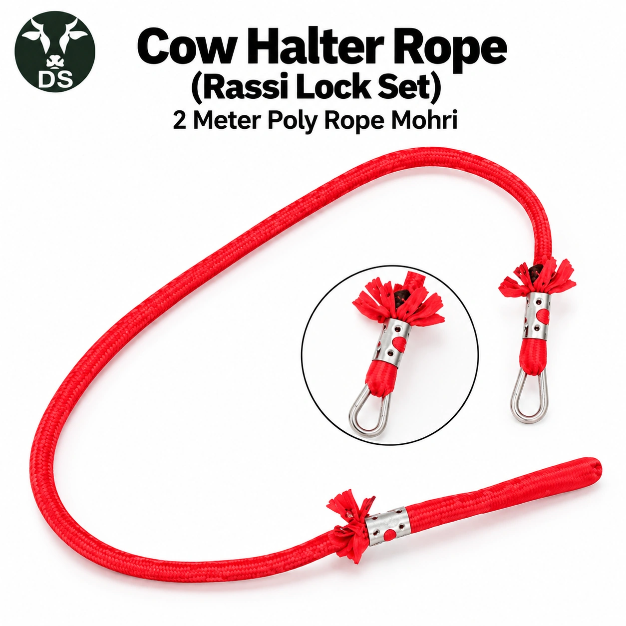 Cow Halter Rope (Rassi Lock Set) – 2 Meter Poly Rope Mohri