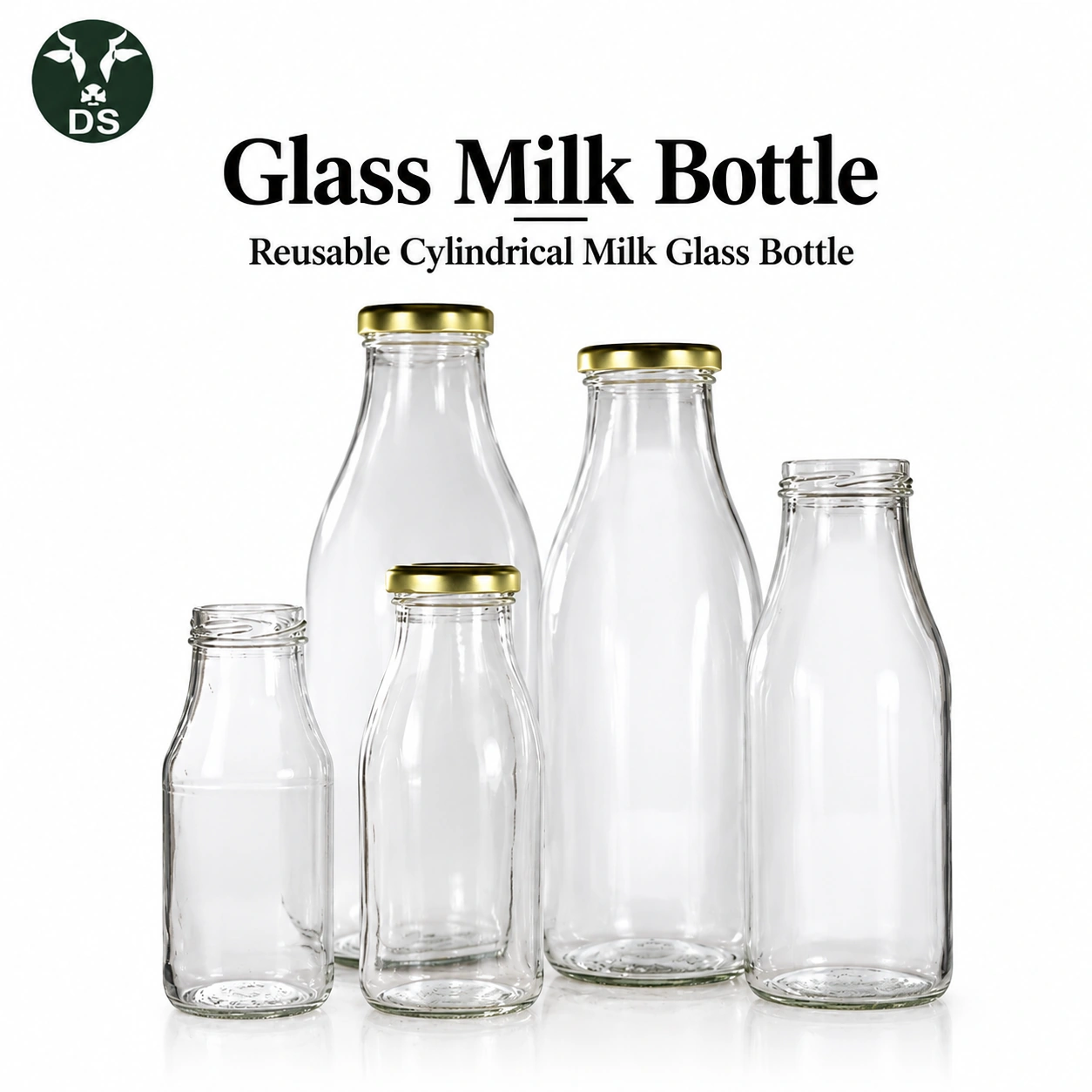 Glass Milk Bottle – Reusable Cylindrical Milk Glass Bottle